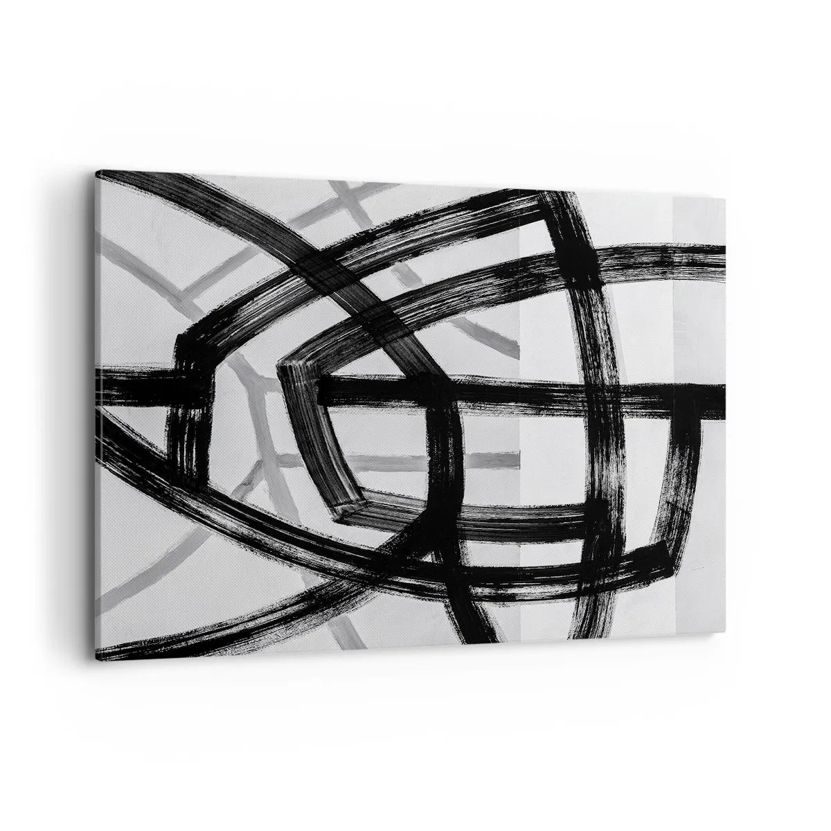 Impression sur toile - Image sur toile - Lignes abstraites noires et blanches se croisant sur un fond clair - 120x80cm - Profondeur du bâtiment - Décoration murale moderne pour le salon et la chambre ARTTOR