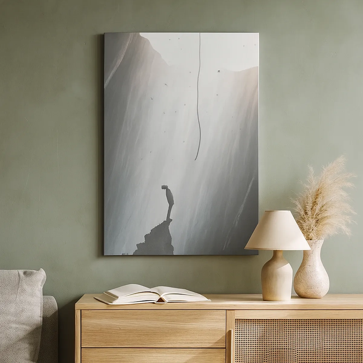 Impression sur toile - Image sur toile - Silhouette d'un homme sur le sol d'une grotte avec vue sur la lumière - 50x70cm - Il y a toujours une issue - Décoration murale moderne pour le salon et la chambre ARTTOR