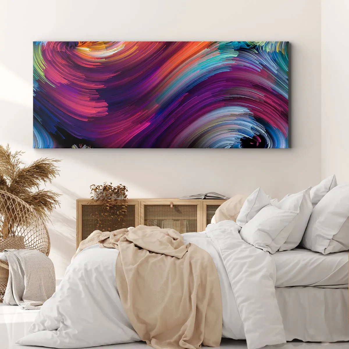 Impression sur toile - Image sur toile - Tourbillons abstraits aux couleurs vibrantes - 140x50cm - Le début d'un nouveau monde - Décoration murale moderne pour le salon et la chambre ARTTOR