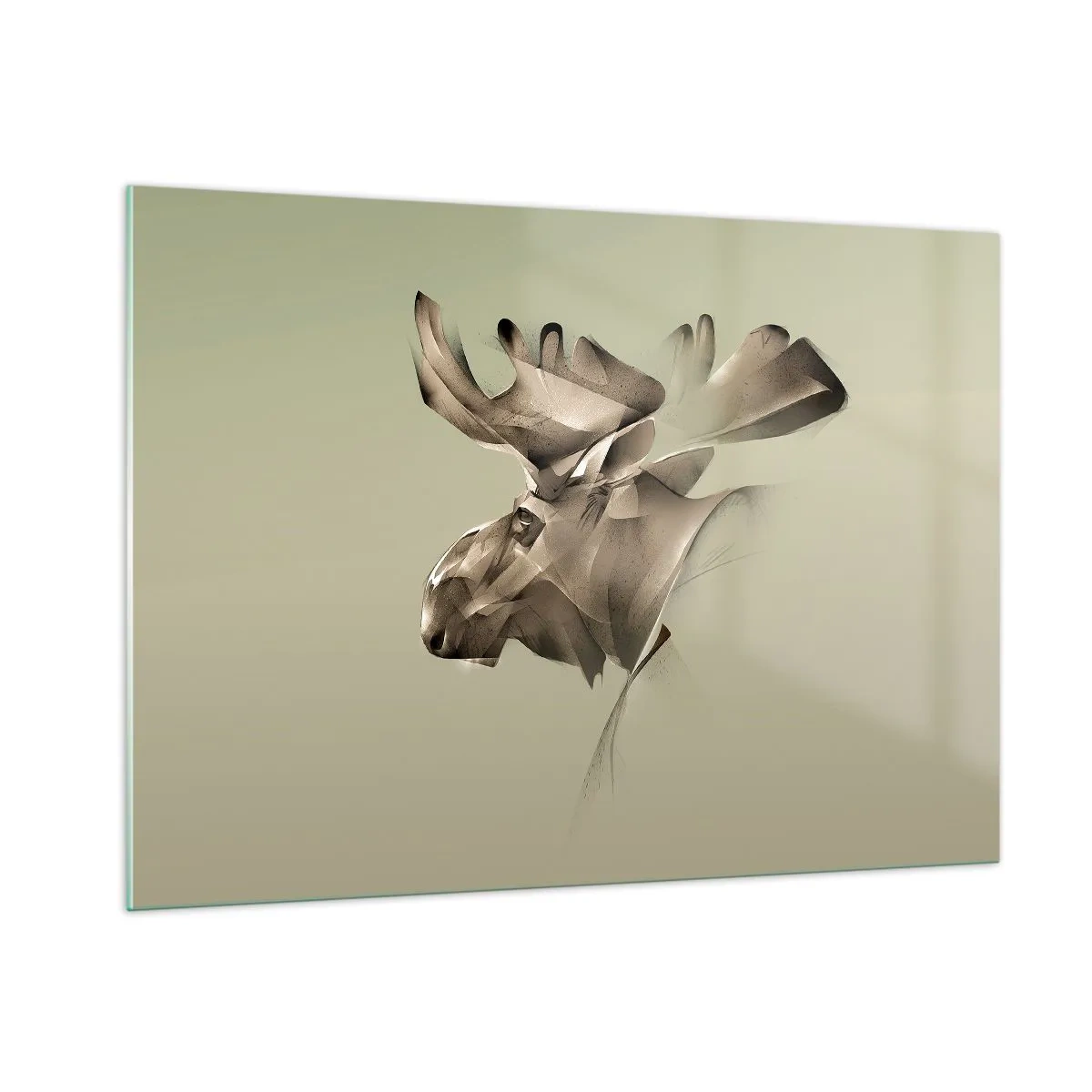Impression sur verre - Image sur verre - Une image moderne d'un élan sur fond vert - 100x70cm - La douce force de la paix - Décoration murale moderne pour le salon et la chambre ARTTOR