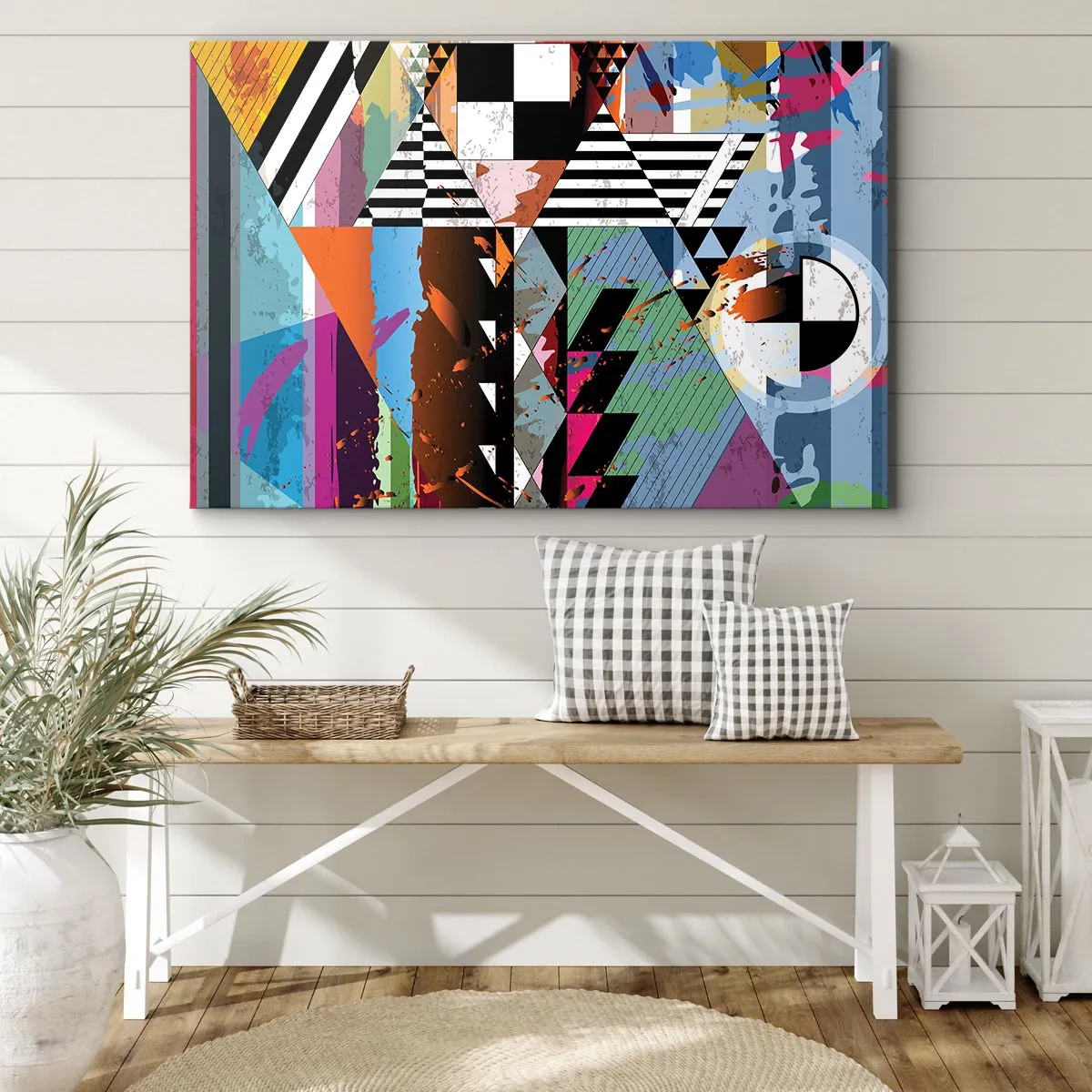 Impression sur toile - Image sur toile - Composition géométrique abstraite aux couleurs vives - 120x80cm - Géométrique et organique - Décoration murale moderne pour le salon et la chambre ARTTOR