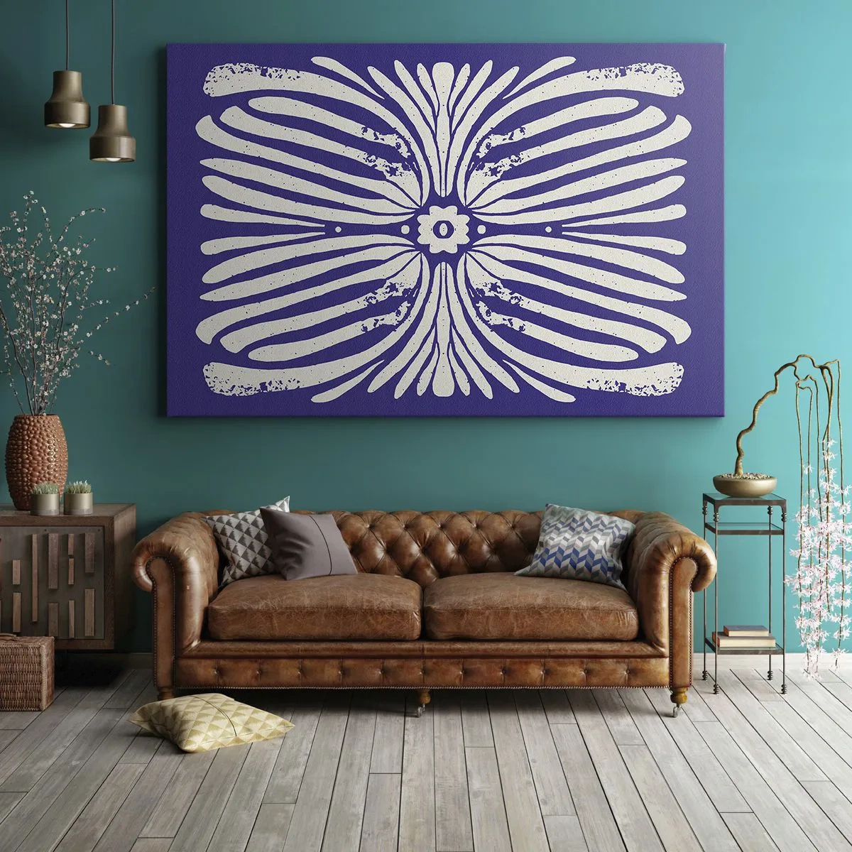 Impression sur toile - Image sur toile - Motif ethnique dans les tons violet et blanc - 70x50cm - Inspirations ethniques - Décoration murale moderne pour le salon et la chambre ARTTOR