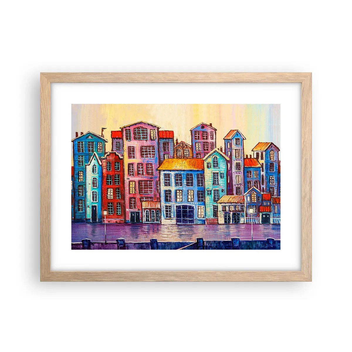 Affiche dans un chêne clair - Poster - Une ville comme dans un conte de fées - 40x30 cm