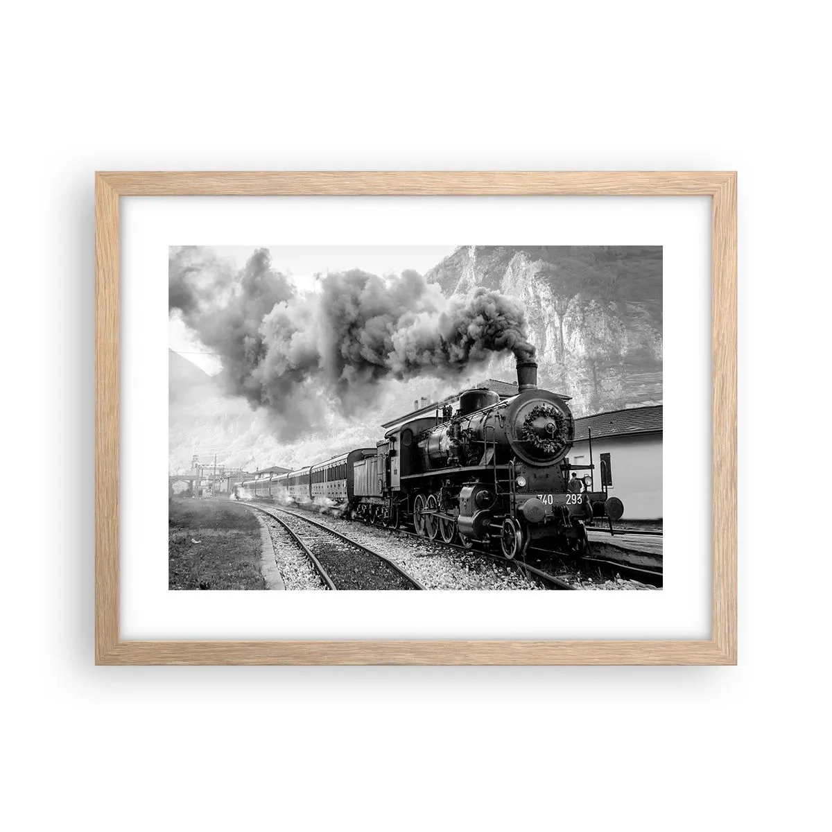 Affiche dans un chêne clair - Poster - Attend à la gare... - 40x30 cm