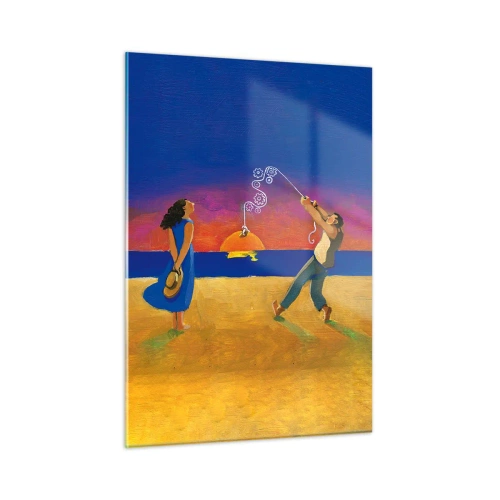 Impression sur verre - Image sur verre - Résumé coloré d'un couple sur la plage au coucher du soleil - 50x70cm - Plus qu'une étoile dans le ciel - Décoration murale moderne pour le salon et la chambre ARTTOR