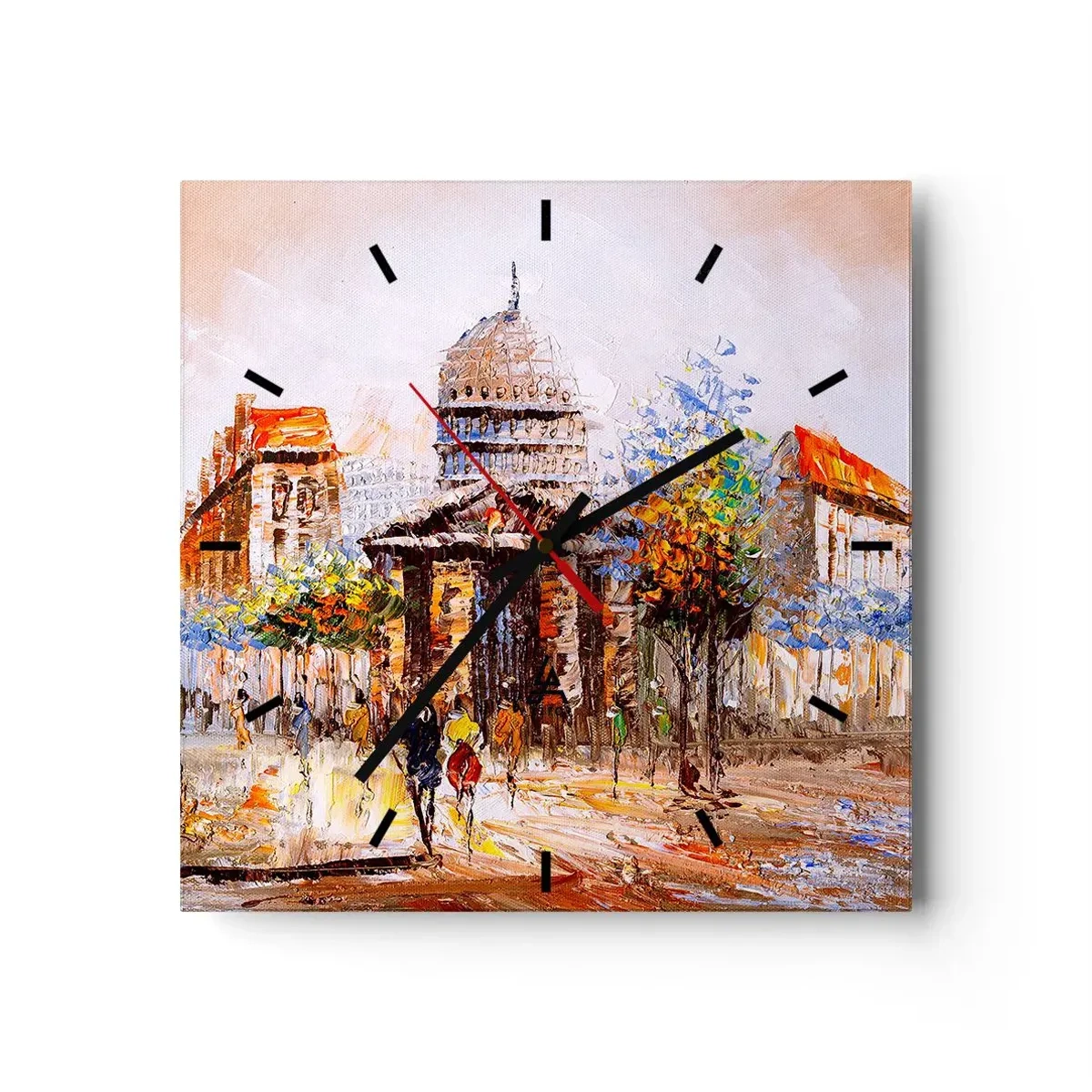 Horloge murale - Pendule murale - Scène de ville impressionniste avec un bâtiment historique - 30x30cm - Promenade à Paris - Décoration murale moderne pour le salon et la chambre ARTTOR