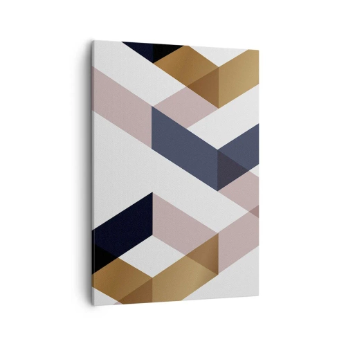 Impression sur toile - Image sur toile - Motifs géométriques dans les tons or et bleu marine - 50x70cm - Plats et angles - Décoration murale moderne pour le salon et la chambre ARTTOR