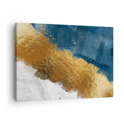Impression sur toile - Image sur toile - Une composition abstraite dans des tons d'or, de bleu et de blanc. - 70x50cm - Les couleurs de l’été - Décoration murale moderne pour le salon et la chambre ARTTOR