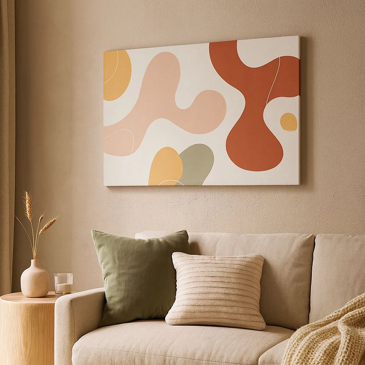 Impression sur toile - Image sur toile - Une composition abstraite aux tons pastel avec des formes dynamiques. - 70x50cm - Entrelac - Décoration murale moderne pour le salon et la chambre ARTTOR