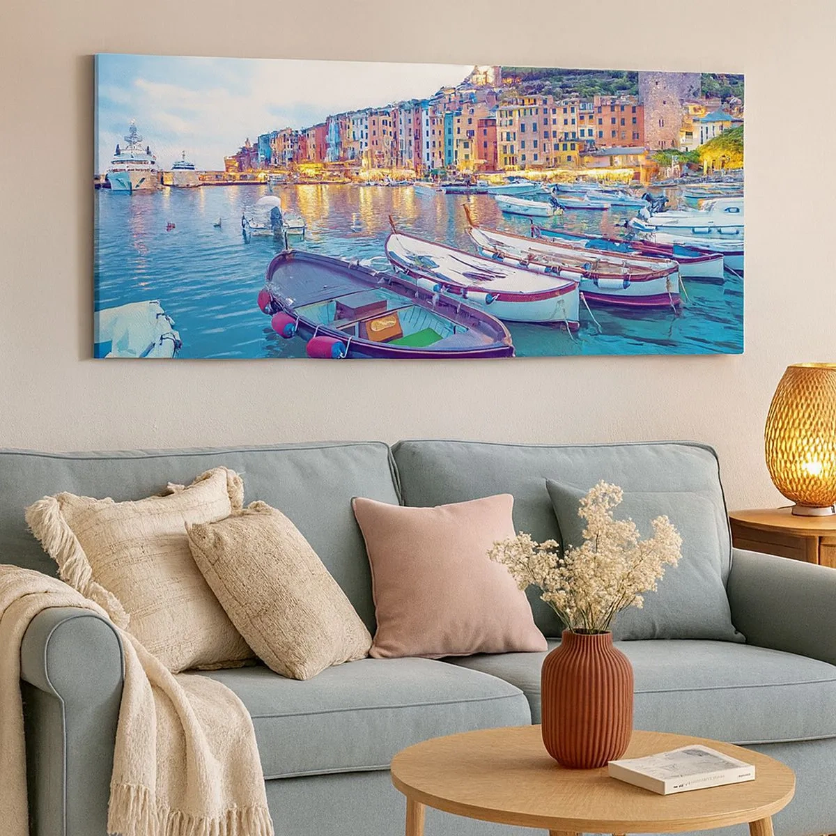 Impression sur toile - Image sur toile - Soirée colorée au port - 100x40 cm
