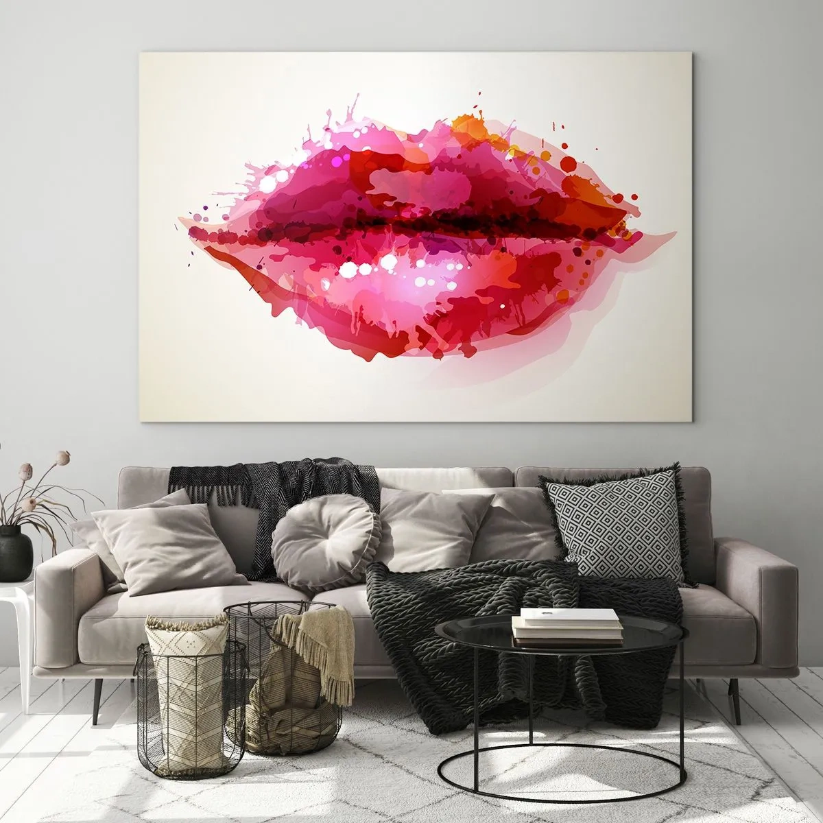 Impression sur verre - Image sur verre - Lèvres abstraites aux couleurs vibrantes - 120x80cm - Une nuance de rouge rougeâtre - Décoration murale moderne pour le salon et la chambre ARTTOR