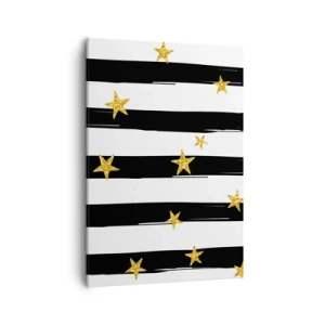 Impression sur toile - Image sur toile - Rayures noires et blanches avec étoiles dorées - 50x70cm - Nous sommes tous nés sous une bonne étoile - Décoration murale moderne pour le salon et la chambre ARTTOR