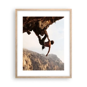 Affiche dans un chêne clair - Poster - Le monde rétréci dans une main sur une coupe de rocher - 40x50 cm