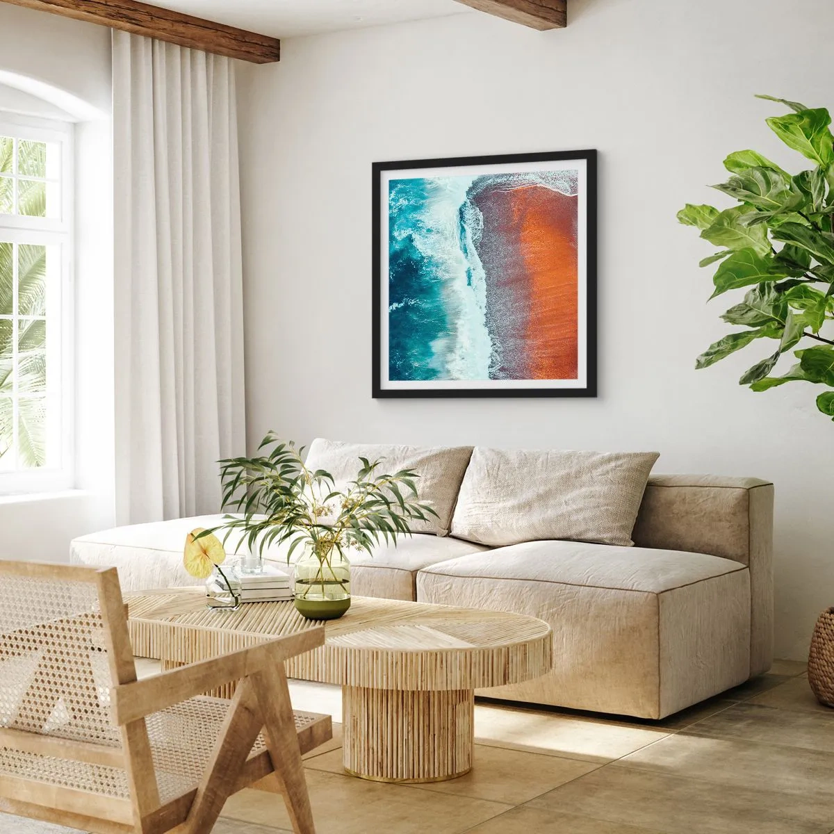 Affiche dans un cadre noir - Poster - Caresse de l'océan - 30x30 cm