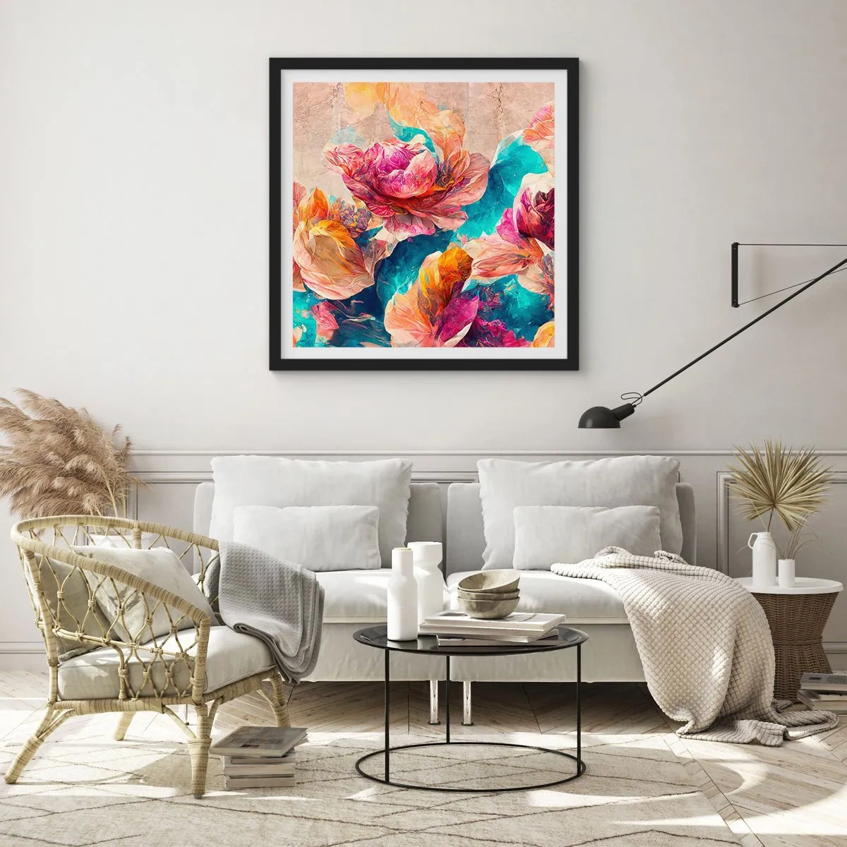 Affiche dans un cadre noir - Poster - Splendeur colorée du bouquet - 30x30 cm