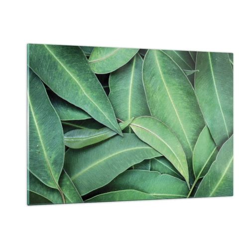 Impression sur verre - Image sur verre - Gros plan de feuilles vertes disposées en couches - 120x80cm - Juteux et frais - Décoration murale moderne pour le salon et la chambre ARTTOR