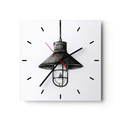 Horloge murale - Pendule murale - Dessin d'une lampe suspendue rétro sur fond blanc - 30x30cm - Comme il y a des années… - Décoration murale moderne pour le salon et la chambre ARTTOR