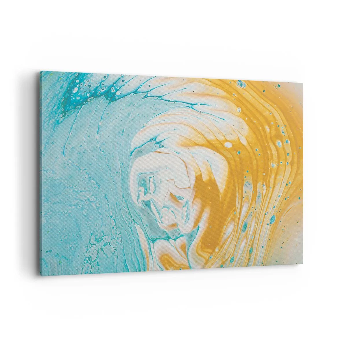 Impression sur toile - Image sur toile - Vagues abstraites dans des tons de bleu et d'or sur toile - 100x70cm - Tourbillon pastel - Décoration murale moderne pour le salon et la chambre ARTTOR