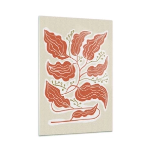 Impression sur verre - Image sur verre - Un motif de feuille minimaliste dans des tons orange et vert. - 70x100cm - Folk et coloré - Décoration murale moderne pour le salon et la chambre ARTTOR