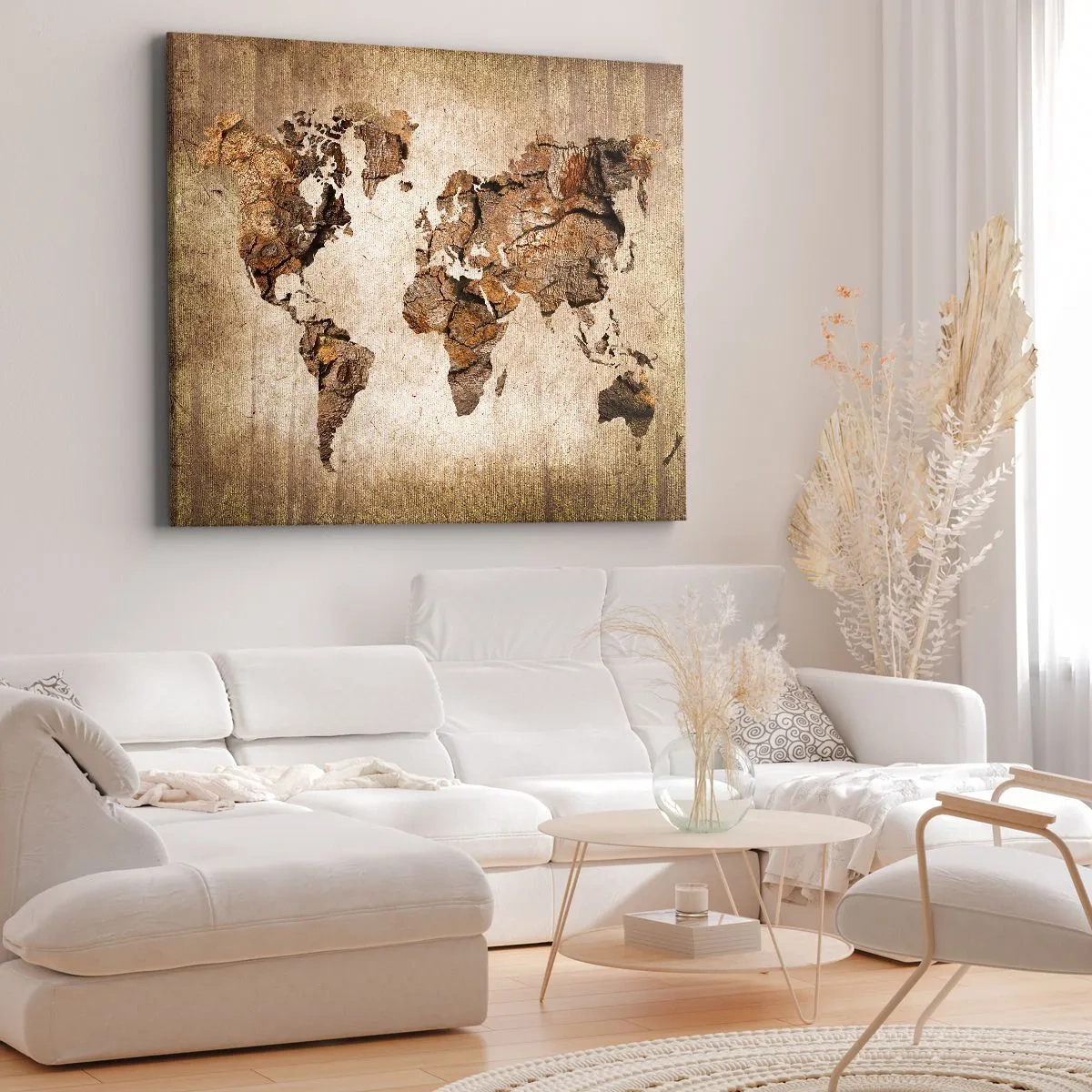 Impression sur toile - Image sur toile - Une carte du monde dans un style rustique en bois - 120x80cm - Découverte du monde - Décoration murale moderne pour le salon et la chambre ARTTOR