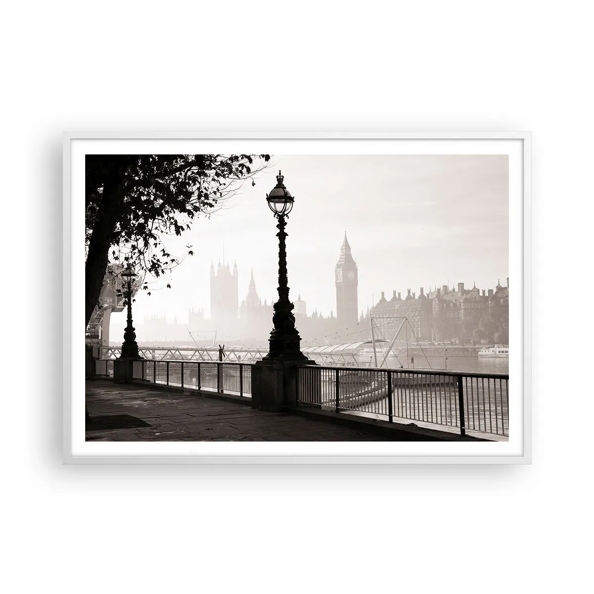 Affiche dans un cadre blanc - Poster - Un matin londonien - 100x70 cm