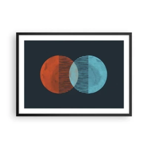Affiche dans un cadre noir - Poster - Deux cercles orange et bleus sur fond sombre - 70x50cm - Fantaisie astronomique - Décoration murale moderne pour le salon et la chambre ARTTOR