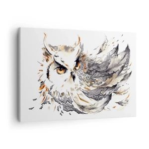 Impression sur toile - Image sur toile - Un hibou aux plumes mystiques sous forme d'aquarelle artistique - 70x50cm - Elle vient du monde de la magie - Décoration murale moderne pour le salon et la chambre ARTTOR