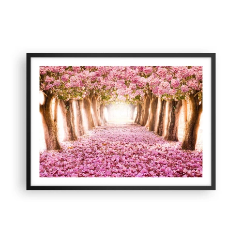 Affiche dans un cadre noir - Poster - Une avenue d'arbres fleuris aux tons roses - 70x50cm - La route du paradis - Décoration murale moderne pour le salon et la chambre ARTTOR