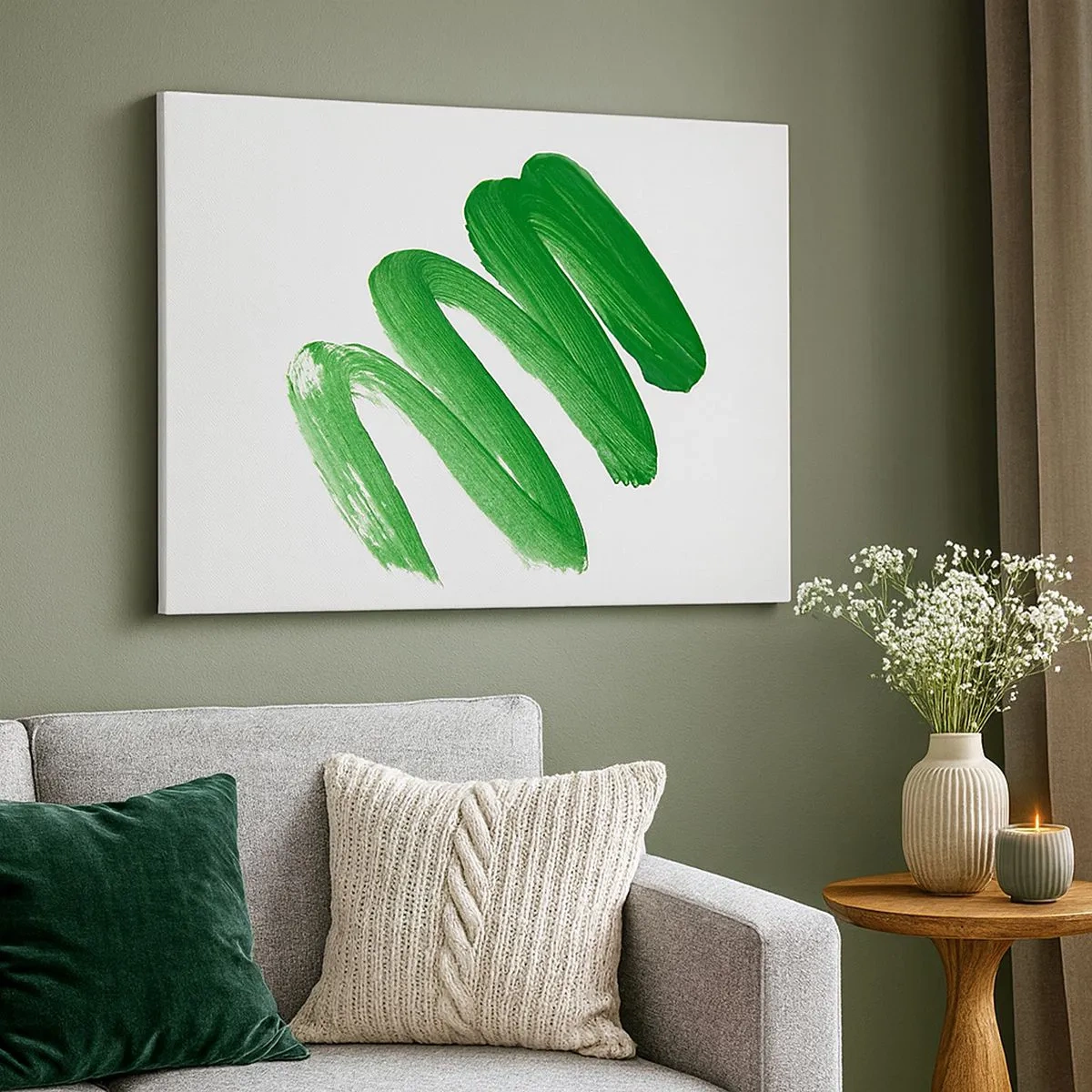 Impression sur toile - Image sur toile - Coup de pinceau abstrait vert sur fond blanc - 70x50cm - Blague verte - Décoration murale moderne pour le salon et la chambre ARTTOR