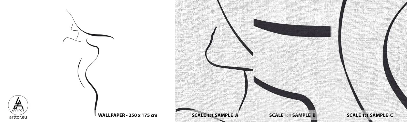 Échantillon de Papier Peint Premium Canvas - Insaisissable comme une vague - Abstraction, Le corps de la femme, Femme au chapeau - 100x30 cm