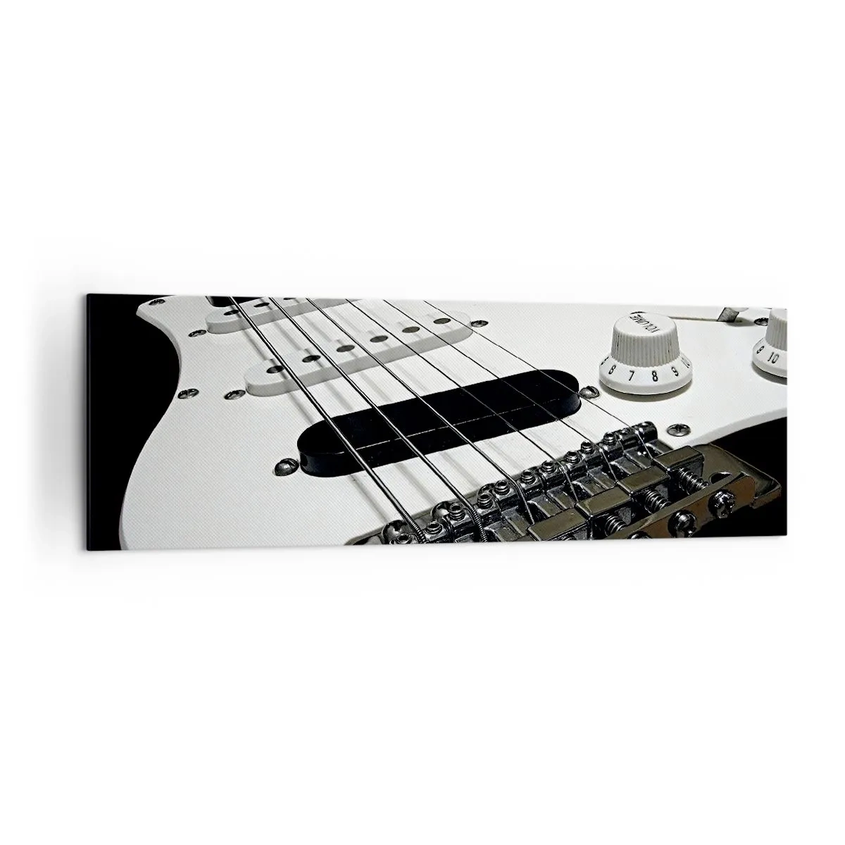 Impression sur toile - Image sur toile - Gros plan d'une guitare électrique blanche sur fond noir. - 160x50cm - Son caché en blanc - Décoration murale moderne pour le salon et la chambre ARTTOR