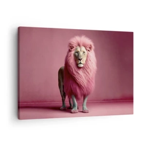 Impression sur toile - Image sur toile - Un lion rendu artistiquement avec une crinière rose sur un fond rose - 70x50cm - Et tu n'as plus peur - Décoration murale moderne pour le salon et la chambre ARTTOR