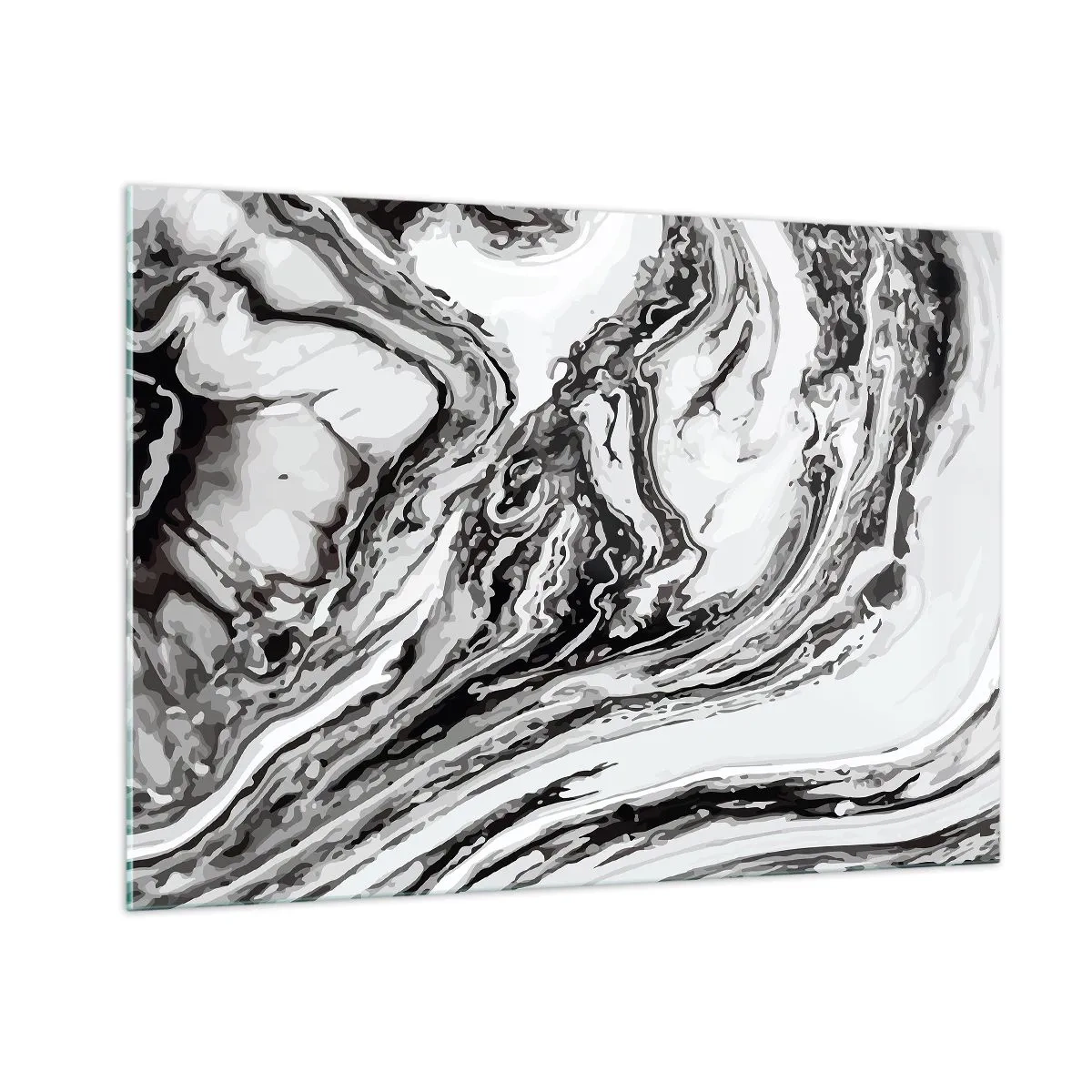 Impression sur verre - Image sur verre - Un motif abstrait dans des tons de noir et blanc ressemblant à des vagues. - 100x70cm - Au début, c'était le chaos - Décoration murale moderne pour le salon et la chambre ARTTOR