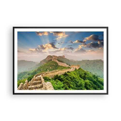 Affiche dans un cadre noir - Poster - La Grande Muraille de Chine illuminée par la lumière du soleil dans un paysage pittoresque - 100x70cm - Grandeur éternelle - Décoration murale moderne pour le salon et la chambre ARTTOR