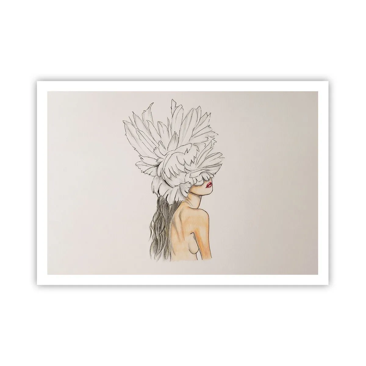 Affiche - Poster - Portrait d'une femme avec décoration de plumes dans un style artistique - 100x70cm - Beauté couronnée - Décoration murale moderne pour le salon et la chambre ARTTOR