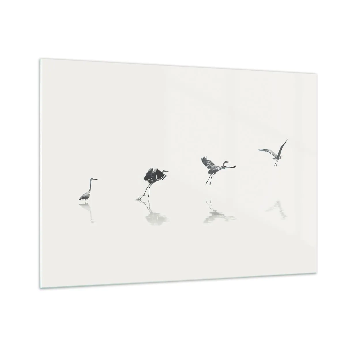 Impression sur verre - Image sur verre - Silhouettes de quatre oiseaux se déplaçant sur l'eau - 100x70cm - Quatre étapes simples - Décoration murale moderne pour le salon et la chambre ARTTOR
