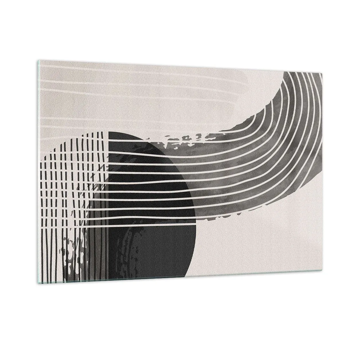 Impression sur verre - Image sur verre - Abstraction en noir et blanc avec des lignes et des formes géométriques - 120x80cm - Aller et retour - Décoration murale moderne pour le salon et la chambre ARTTOR