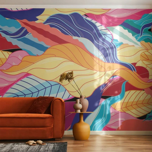 Papier peint sur mesure Autocollant Deluxe - Un désordre coloré - Abstraction, Feuilles colorées, Morceau