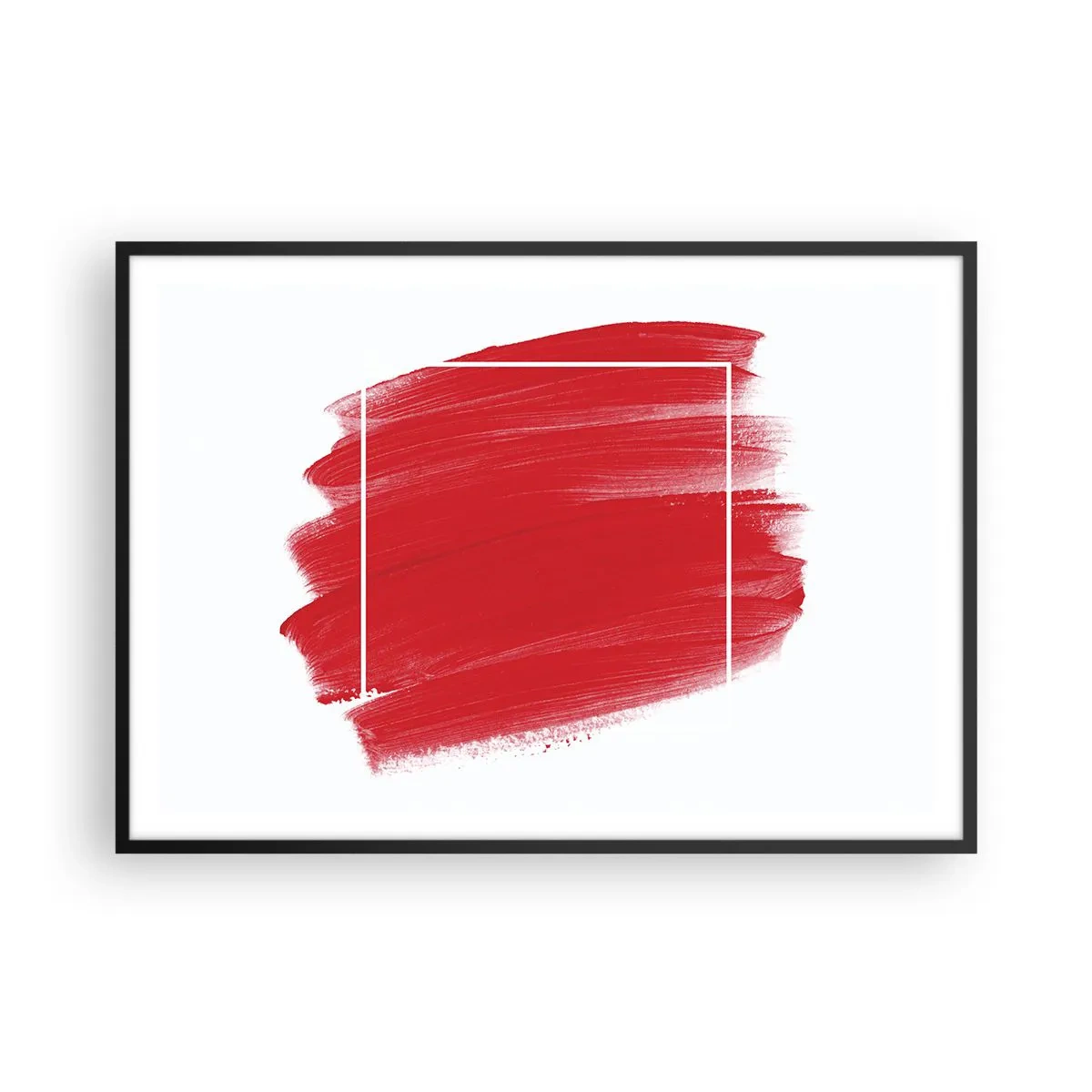 Affiche dans un cadre noir - Poster - Coup de pinceau rouge avec bordure blanche - 100x70cm - En dehors du cadre - Décoration murale moderne pour le salon et la chambre ARTTOR
