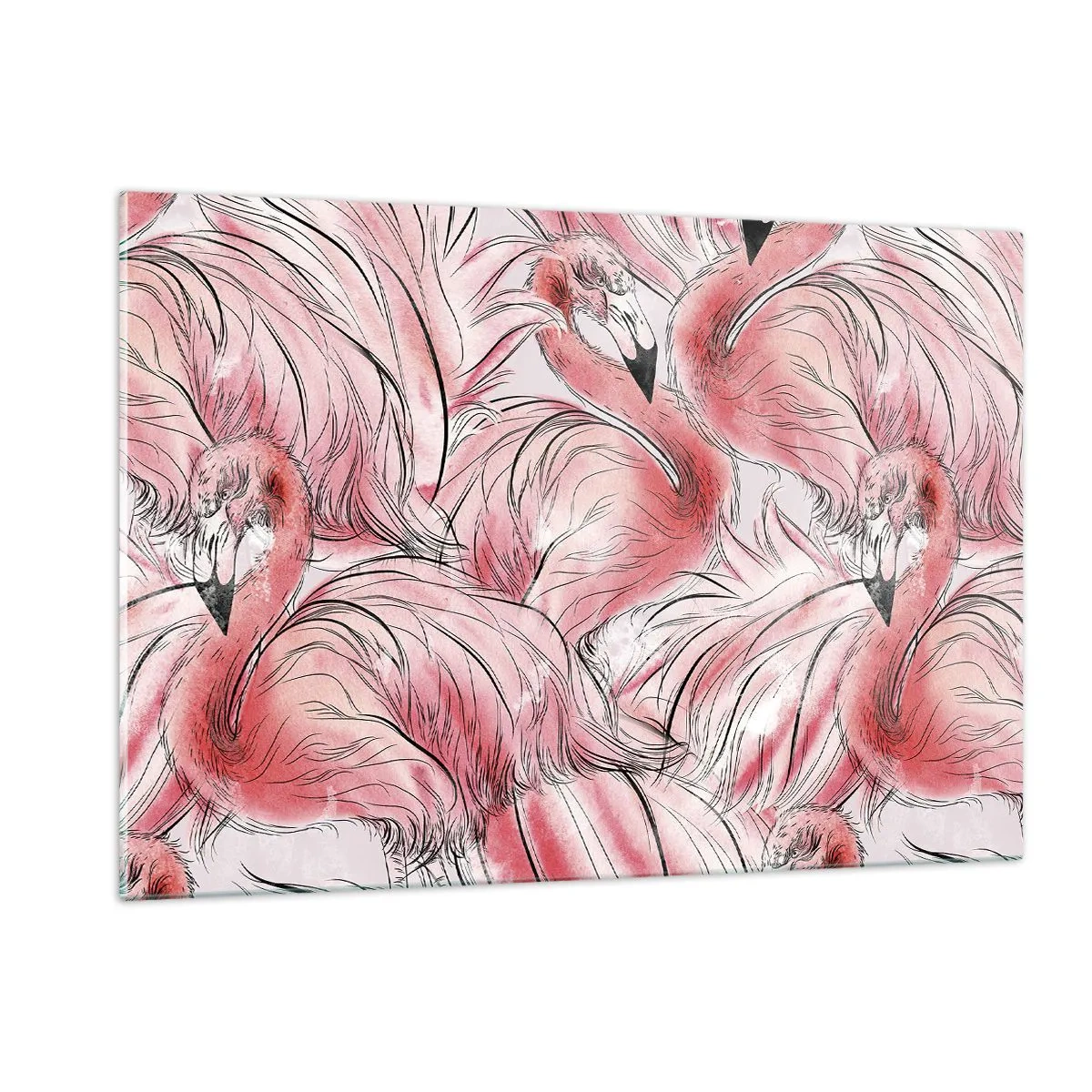 Impression sur verre - Image sur verre - Flamants roses dans un style de dessin animé décoratif - 120x80cm - Oiseau corps de ballet - Décoration murale moderne pour le salon et la chambre ARTTOR