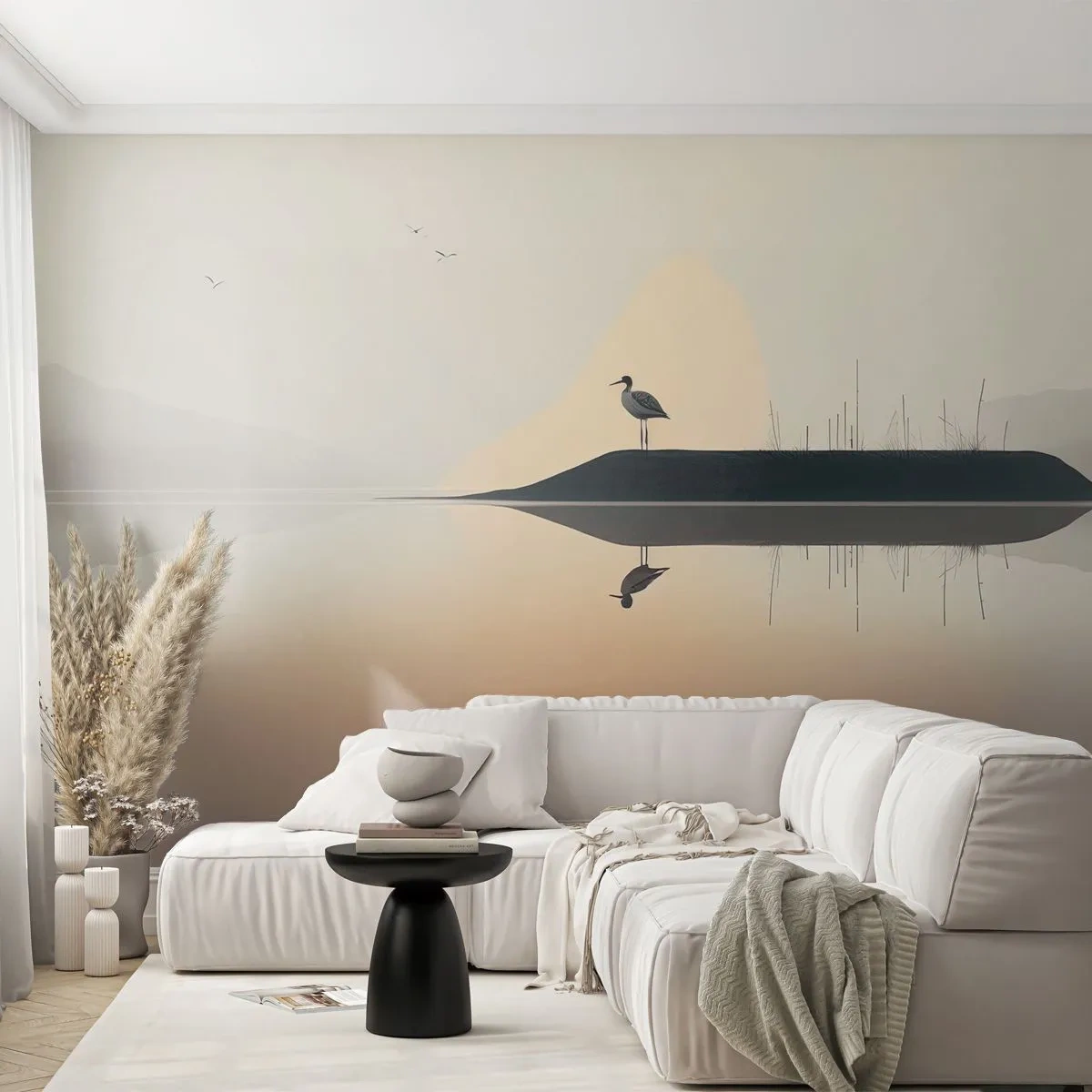 Papier peint sur mesure Premium Sand - Le seigneur du lac - Oiseau, Paysage, Minimalisme
