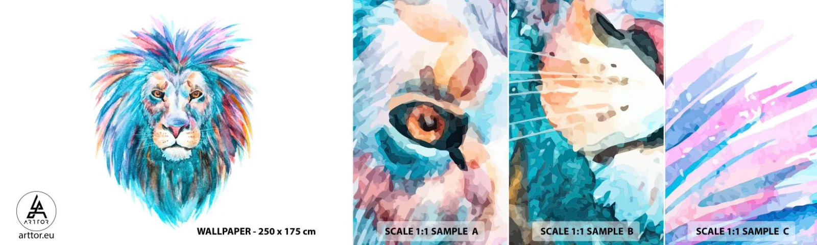 Échantillon de Papier Peint Autocollant Deluxe Sticker - Aura électrique - Animaux, Lion, Abstraction - 100x30 cm