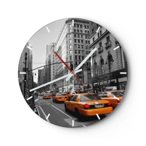 Horloge murale - Pendule murale - Des taxis jaunes dans les rues de la ville dans des tons de gris - 30x30cm - Soleil des grandes villes - Décoration murale moderne pour le salon, la cuisine et la chambre ARTTOR