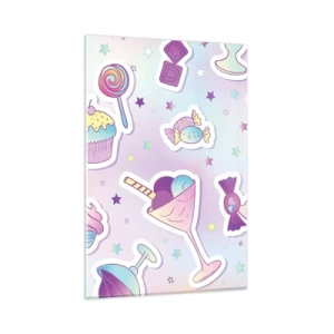 Impression sur verre - Image sur verre - Motifs pastel avec bonbons et desserts - 80x120cm - Pour que tous les jours soit un anniversaire  - Décoration murale moderne pour le salon et la chambre ARTTOR