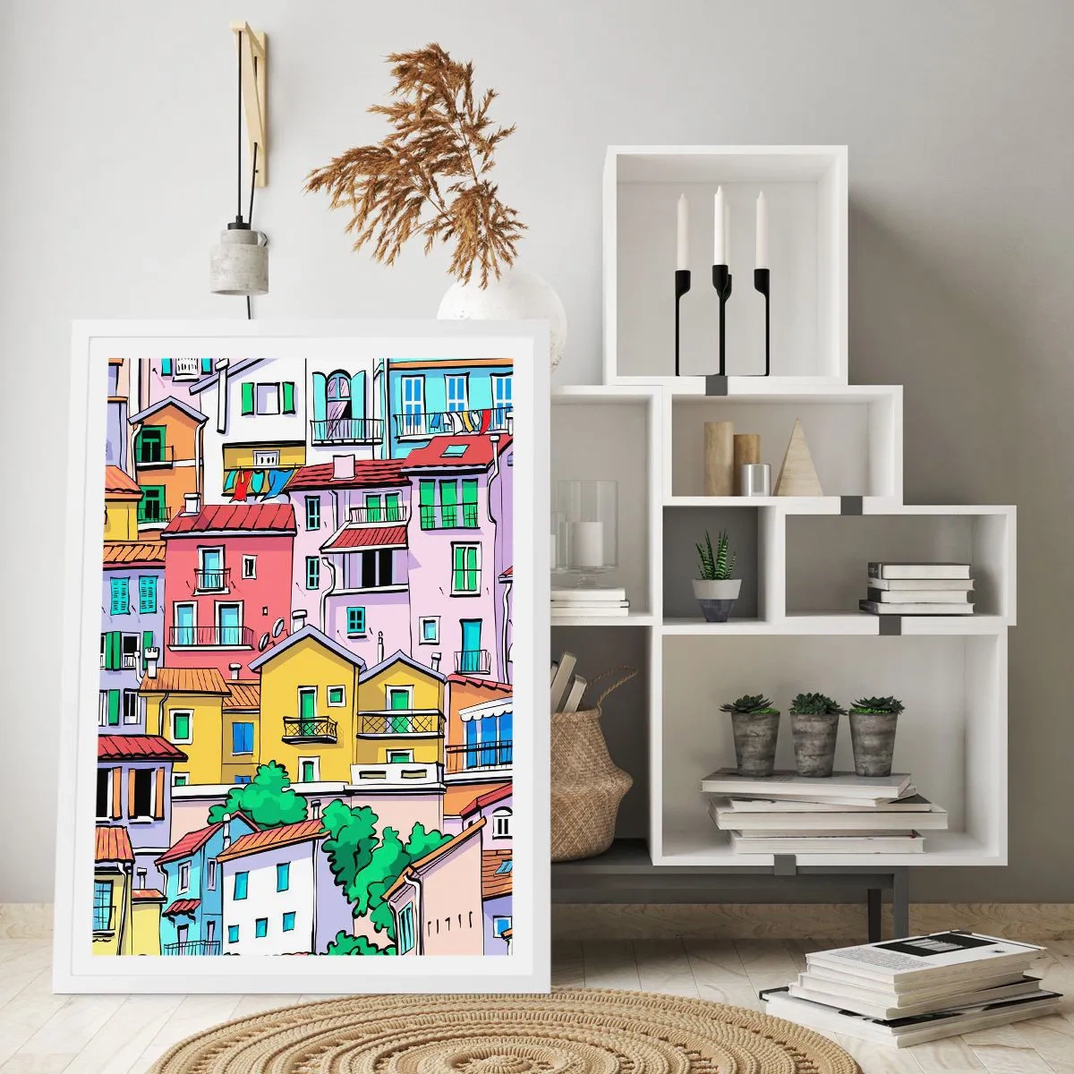 Affiche dans un cadre blanc - Poster - Ville joyeuse - 61x91 cm