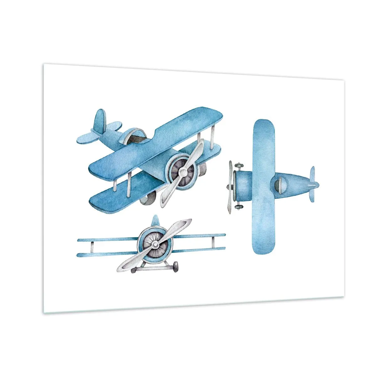 Impression sur verre - Image sur verre - Avions rétro bleus sur fond blanc pour enfants - 100x70cm - Un gagnant né - Décoration murale moderne pour le salon et la chambre ARTTOR