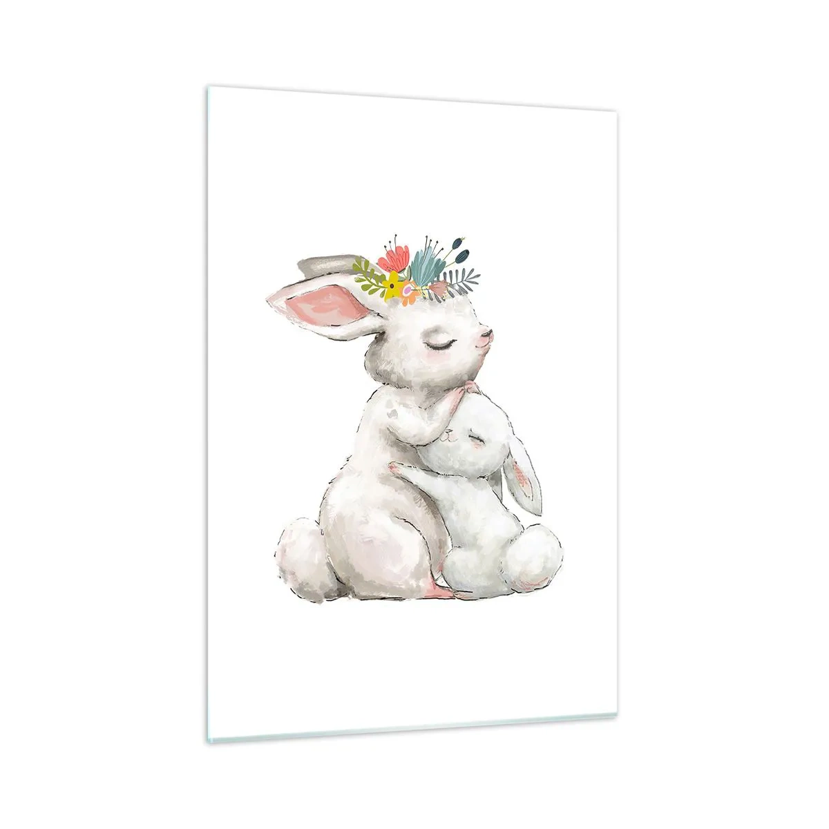 Impression sur verre - Image sur verre - Deux lapins câlins aux couleurs pastel - 50x70cm - Maman irremplaçable - Décoration murale moderne pour le salon et la chambre ARTTOR