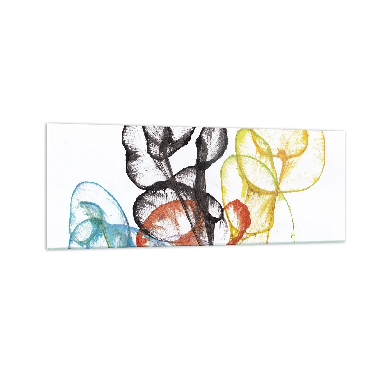 Impression sur verre - Image sur verre - Fleurs transparentes colorées sur fond blanc - 140x50cm - Fleurs avec une âme - Décoration murale moderne pour le salon et la chambre ARTTOR