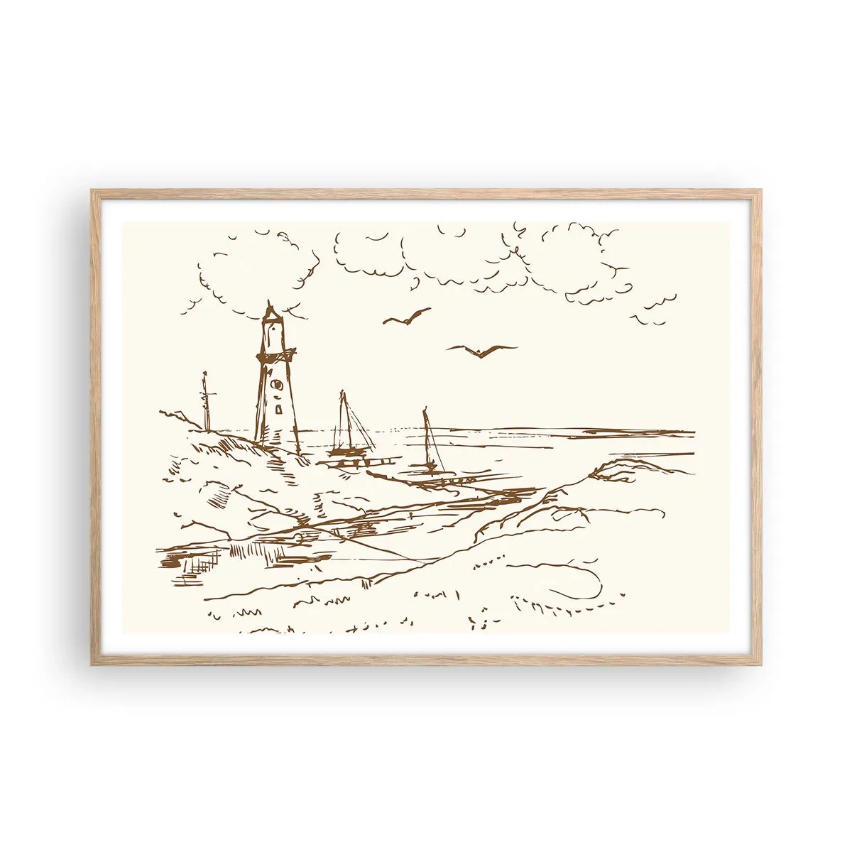 Affiche dans un chêne clair - Poster - Esquisse de souvenirs d'été - 100x70 cm