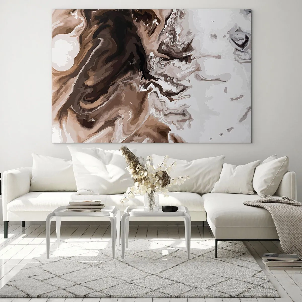 Impression sur verre - Image sur verre - Motif abstrait dans des tons sombres de marron et de blanc - 70x50cm - Contraste de couleur - Décoration murale moderne pour le salon et la chambre ARTTOR